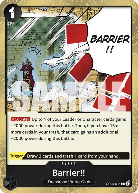 Barrier!!, One Piece card OP04-095 — KINGDOMS OF INTRIGUE set