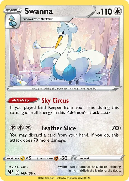 Swanna, Pokémon card DAA 149 — Darkness Ablaze set