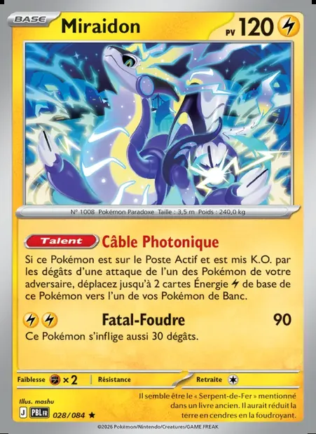 Miraidon, carte Pokémon PBL 028 — extension Nuit Noire