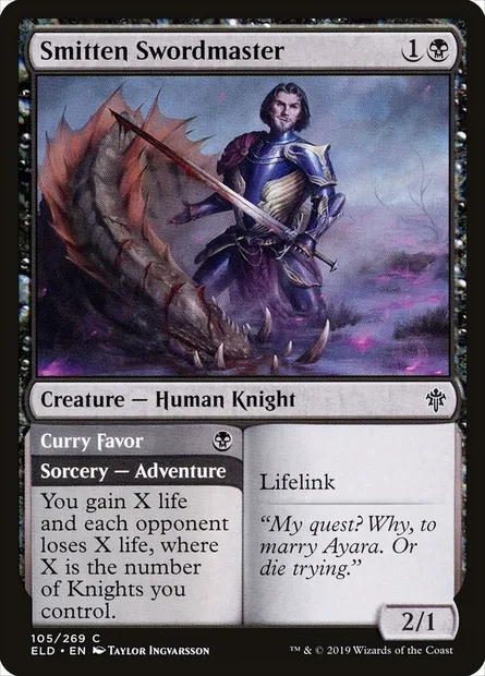 Smitten Swordmaster // Curry Favor, Magic card ELD 105 — Throne of Eldraine set