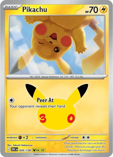 Pikachu, Pokémon card 30C 026 — 30th Celebration set