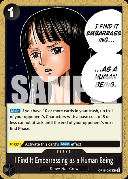 I Find It Embarrassing as a Human Being, One Piece card OP15-097 — ADVENTURE ON KAMI’S ISLAND set