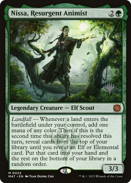 Nissa, Resurgent Animist, Magic card PMAT 22p — March of the Machine: The Aftermath Promos set