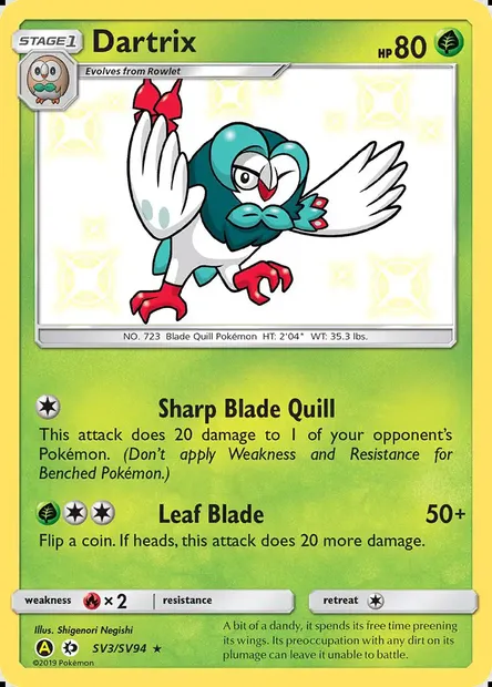 Dartrix, Pokémon card SMA SV3 — Hidden Fates Shiny Vault set