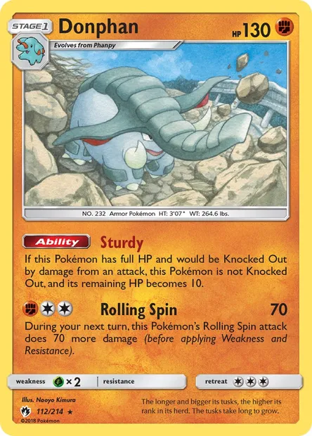 Donphan, Pokémon card LOT 112 — Lost Thunder set