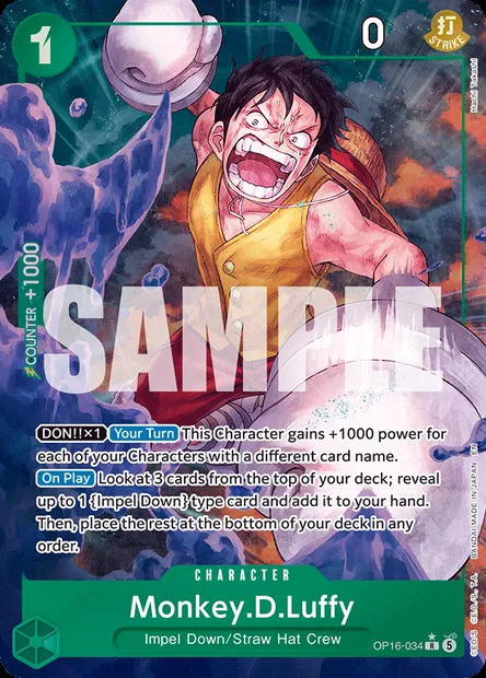 Monkey.D.Luffy, One Piece card OP16-034 — THE TIME OF BATTLE set