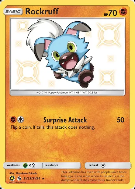Rockruff, Pokémon card SMA SV23 — Hidden Fates Shiny Vault set