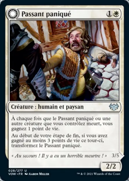 Passant paniqué // Coupable caquetant, carte Magic VOW 28 — extension Innistrad : noce écarlate