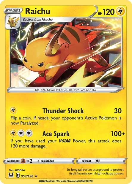 Raichu, Pokémon card LOR 053 — Lost Origin set