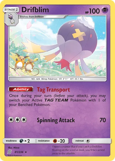 Drifblim, Pokémon card UNM 81 — Unified Minds set
