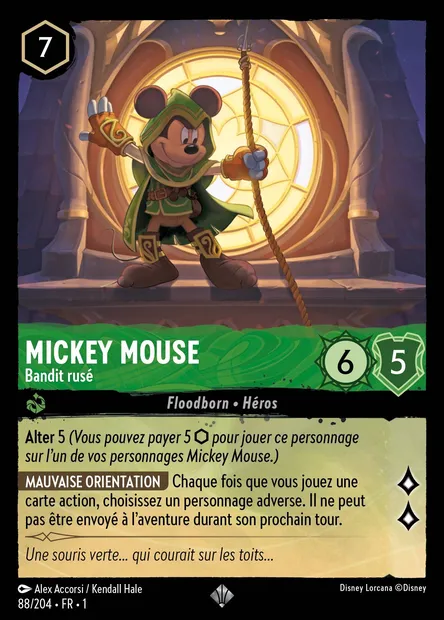 Mickey Mouse - Bandit rusé, carte Disney Lorcana CH1-088 — extension Premier Chapitre