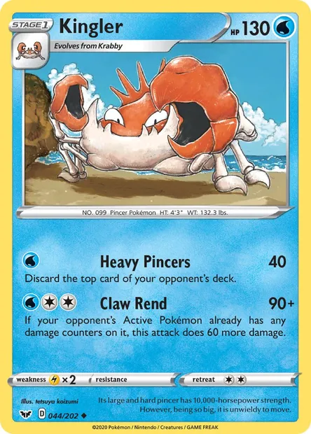 Kingler, Pokémon card SSH 44 — Sword & Shield set