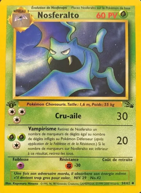 Nosferalto, carte Pokémon FO 34 — extension Fossile
