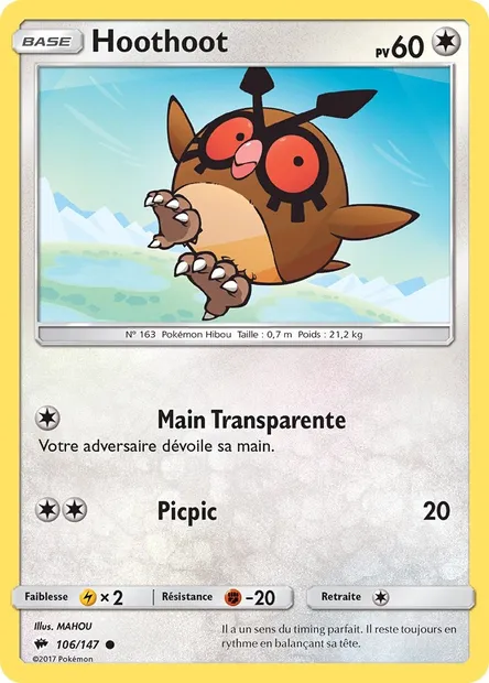 Hoothoot, carte Pokémon BUS 106 — extension Ombres Ardentes