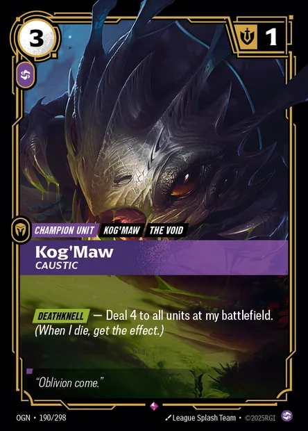 Kog'Maw, carte Riftbound OGN 190 — extension Origins