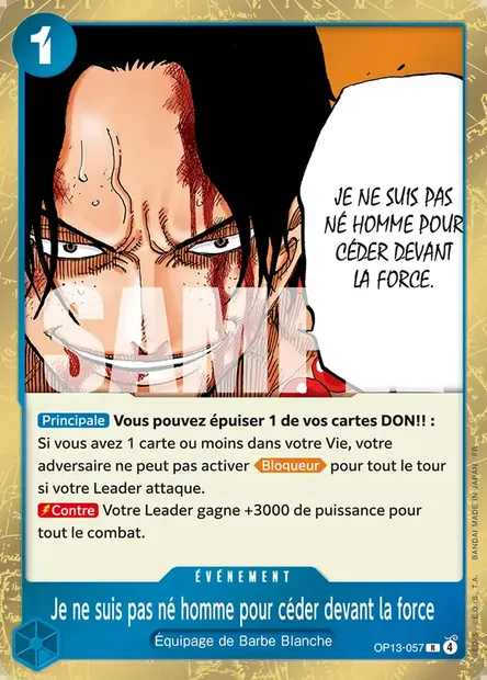 Je ne suis pas né homme pour céder devant la force, carte One Piece OP13-057 — extension SUCCESSEURS