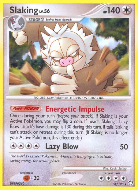 Slaking, Pokémon card MT 34 — Mysterious Treasures set