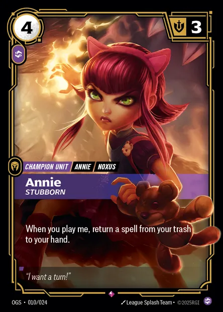 Annie, Riftbound card OGS 010 — Proving Grounds set