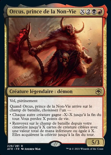 Orcus, prince de la Non-Vie, carte Magic AFR 229 — extension Forgotten Realms: Aventures dans les Royaumes Oubliés