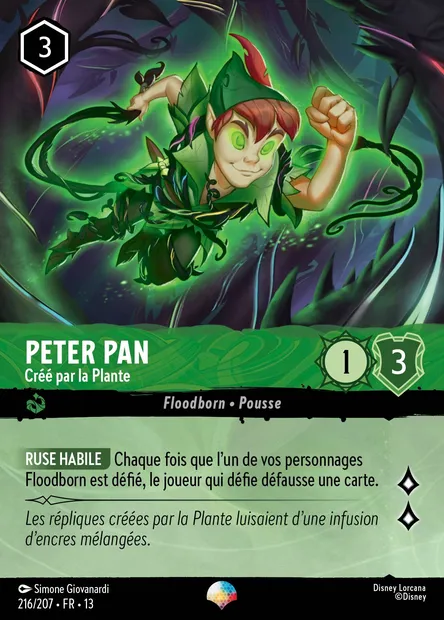 Peter Pan - Créé par la Plante, carte Disney Lorcana CH13-216 — extension Invasion Epineuse!