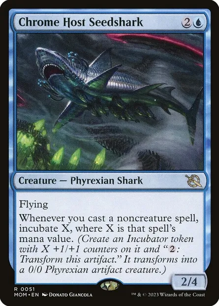 Chrome Host Seedshark, Magic card MOM 51 — March of the Machine set