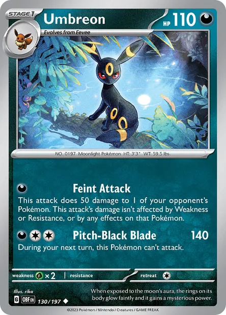 Umbreon, Pokémon card OBF 130 — Obsidian Flames set