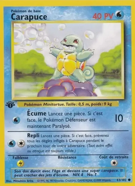 Carapuce, carte Pokémon BS 63 — extension Set de Base