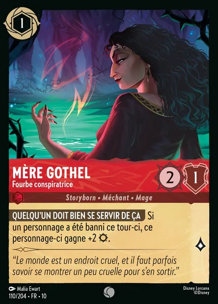 Mère Gothel - Fourbe conspiratrice, carte Disney Lorcana CH10-110 — extension Lueurs dans les Profondeurs