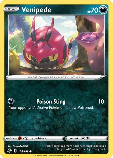 Venipede, Pokémon card CRE 105 — Chilling Reign set