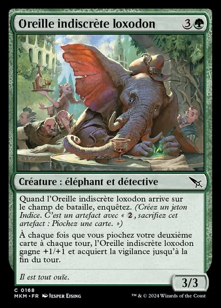 Oreille indiscrète loxodon, carte Magic MKM 168 — extension Murders at Karlov Manor