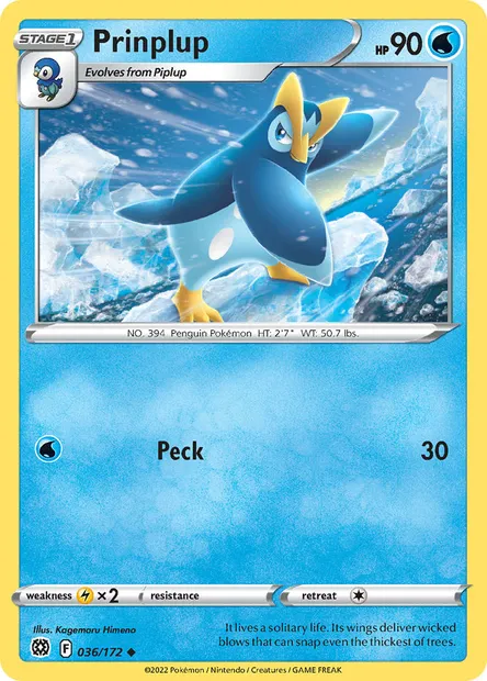 Prinplup, Pokémon card BRS 036 — Brilliant Stars set