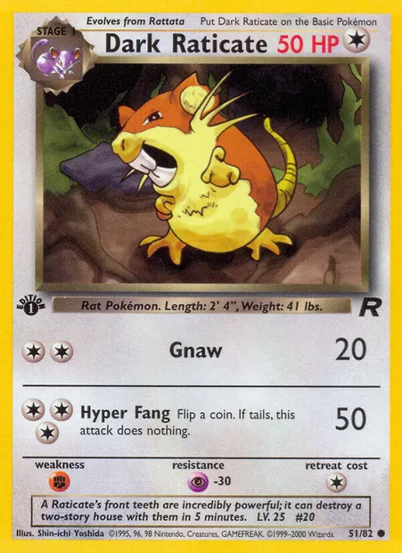 Dark Raticate, Pokémon card TR 51 — Team Rocket set