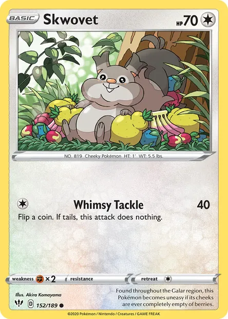 Skwovet, Pokémon card DAA 152 — Darkness Ablaze set