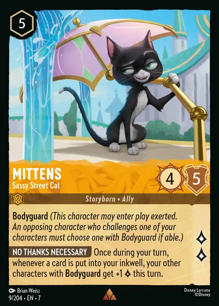 Mittens - Sassy Street Cat, Disney Lorcana card CH7-009 — Archazia's Island set