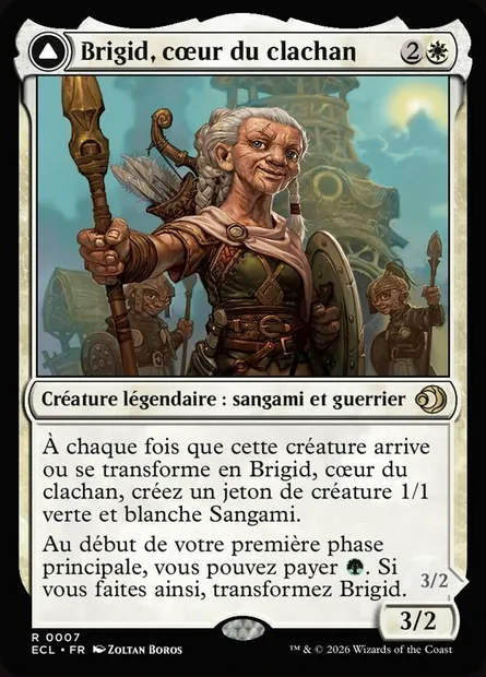 Brigid, cœur du clachan // Brigid, esprit du doune, carte Magic ECL 7 — extension Lorwyn Eclipsed