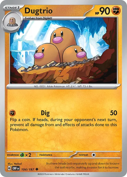 Dugtrio, Pokémon card OBF 104 — Obsidian Flames set