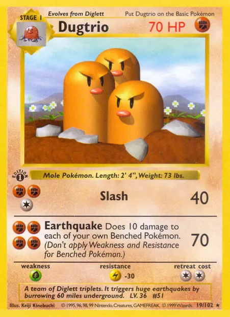 Dugtrio, Pokémon card BS 19 — Base Set set