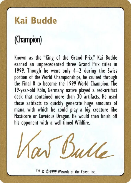 Kai Budde Bio, carte Magic WC99 kb0a — extension World Championship Decks 1999