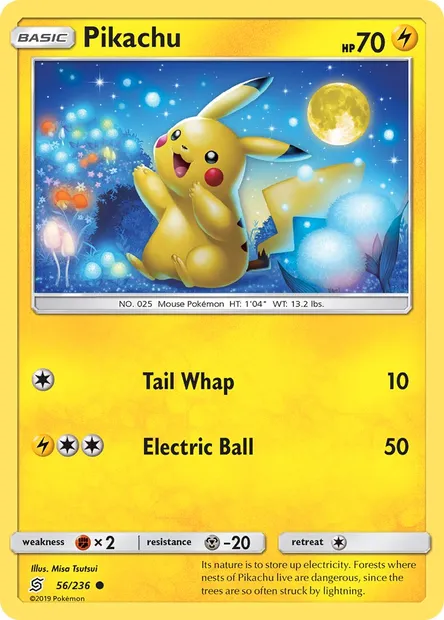 Pikachu, Pokémon card UNM 56 — Unified Minds set