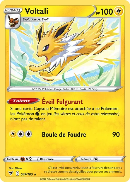Voltali, carte Pokémon VIV 47 — extension Voltage Éclatant