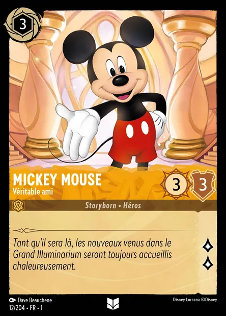 Mickey Mouse - Véritable ami, carte Disney Lorcana CH1-012 — extension Premier Chapitre