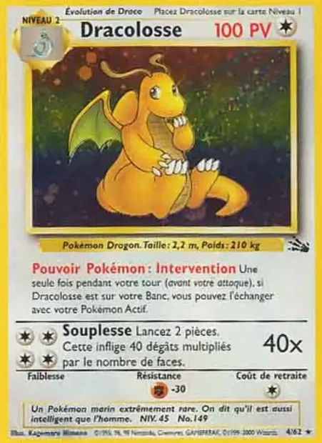 Dracolosse, carte Pokémon FO 4 — extension Fossile