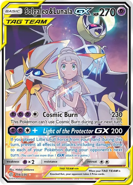 Solgaleo & Lunala GX, Pokémon card CEC 216 — Cosmic Eclipse set