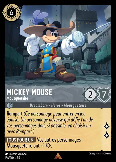 Mickey Mouse - Mousquetaire, carte Disney Lorcana CH1-186 — extension Premier Chapitre