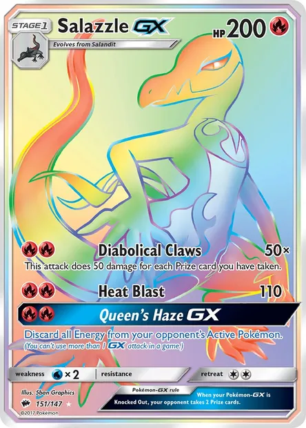 Salazzle GX, Pokémon card BUS 151 — Burning Shadows set