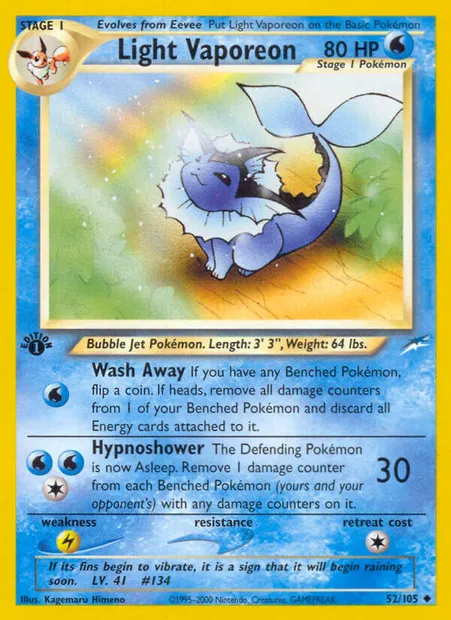 Light Vaporeon, Pokémon card NDE 52 — Neo Destiny set