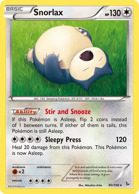 Snorlax, Pokémon card FLF 80 — Flashfire set
