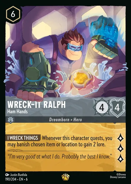 Wreck-It Ralph - Ham Hands, Disney Lorcana card CH6-190 — Azurite Sea set