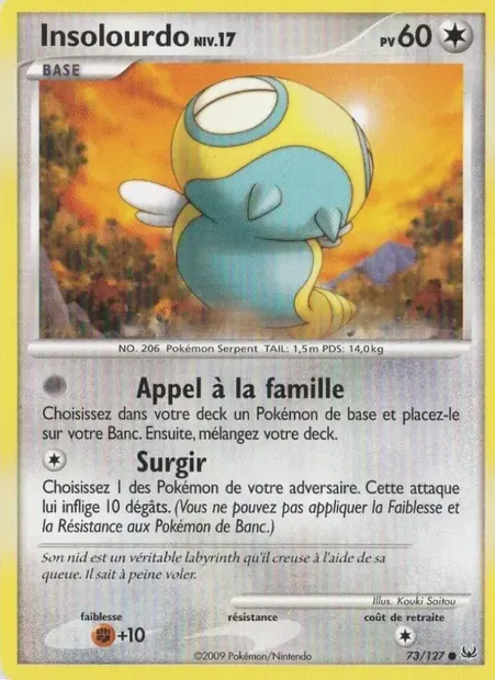 Insolourdo, carte Pokémon PL 73 — extension Platine