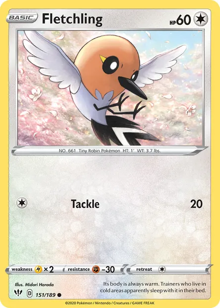 Fletchling, Pokémon card DAA 151 — Darkness Ablaze set